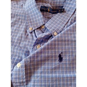 Ralph Lauren Shirt Men XL Blue Check Plaid Button Up Long Sleeve Pony